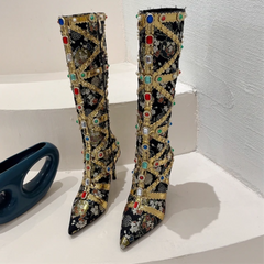 Botas de tacón altos de rodilla adornada con rodilla