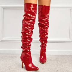 Rote Overknee-Stiefel aus Lackleder