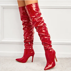 Rote Overknee-Stiefel aus Lackleder