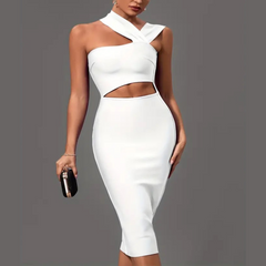 Lala - White Cut Out Midi Bandage Dress