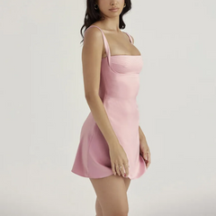 Paulina – Rosa Satin-Minikleid in A-Linie