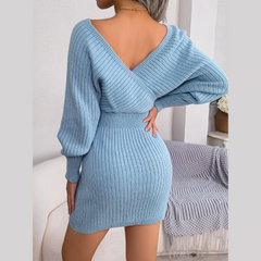 Tilly - Vestido de suéter de municipio azul de Batwing