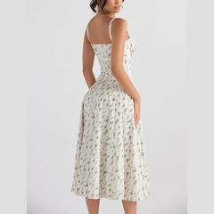 Ria – Weißes Sommer-Midikleid mit Blumenmuster