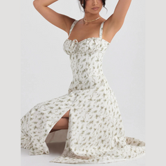 Ria – Weißes Sommer-Midikleid mit Blumenmuster