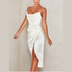 Tammy - Vestido midi dividido de satén blanco dividido