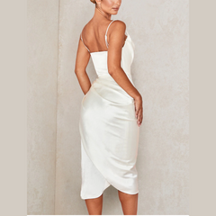 Tammy - Vestido midi dividido de satén blanco dividido