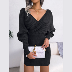 Tilly - Vestido de suéter de munas de mangas negras Batwing