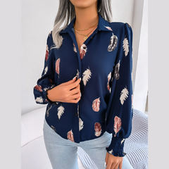 Brie - blusa de linterna de impresión de hoja azul