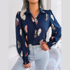 Brie - blusa de linterna de impresión de hoja azul