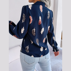 Brie - blusa de linterna de impresión de hoja azul