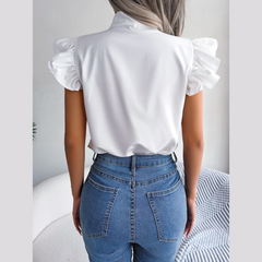 Britney - Tople de cola de manga de tapa de tapa de volante blanco