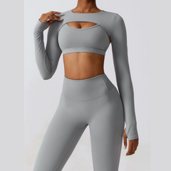 Kyveli - Conjunto de ropa activa de manga larga de 3 piezas