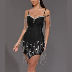 Romy - vestido de vendaje de brillo de diamantes de imitación negro