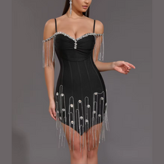 Romy - vestido de vendaje de brillo de diamantes de imitación negro