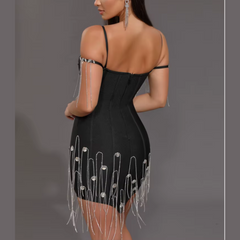 Romy - vestido de vendaje de brillo de diamantes de imitación negro