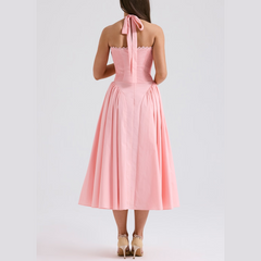 Solene - Pink A Line Midi Halter Neck Vestido