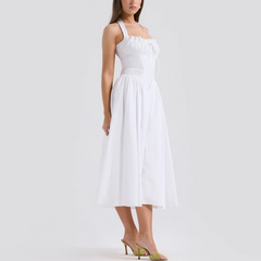 Solene – Weißes A-Linien-Midikleid mit Neckholder