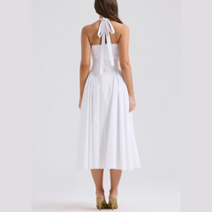 Solene – Weißes A-Linien-Midikleid mit Neckholder