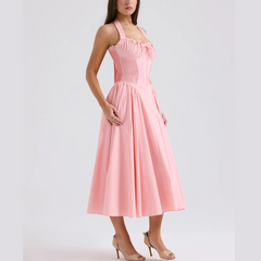 Solene - Pink A Line Midi Halter Neck Vestido