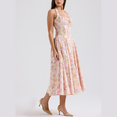 Solene - Floral A Line Midi Halter Neck Dress