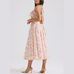 Solene - Floral A Line Midi Halter Neck Dress
