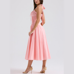 Solene - Pink A Line Midi Halter Neck Vestido
