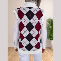 Victory - Burgundy Argyle Knitted Sweater Vest