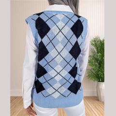 Victory - Blue Argyle Knitted Sweater Vest