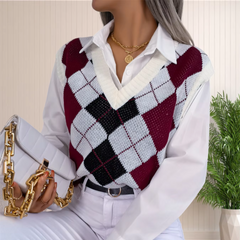 Victory - Burgundy Argyle Knitted Sweater Vest