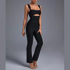 Tori - Black Cut Out Bandage Jumpsuit - Model Mannequin