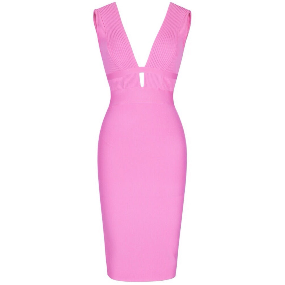 Jennifer - Pink Low Plunge Bandage Dress - Model Mannequin