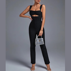 Tori - Black Cut Out Bandage Jumpsuit - Model Mannequin