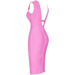 Jennifer - Pink Low Plunge Bandage Dress - Model Mannequin