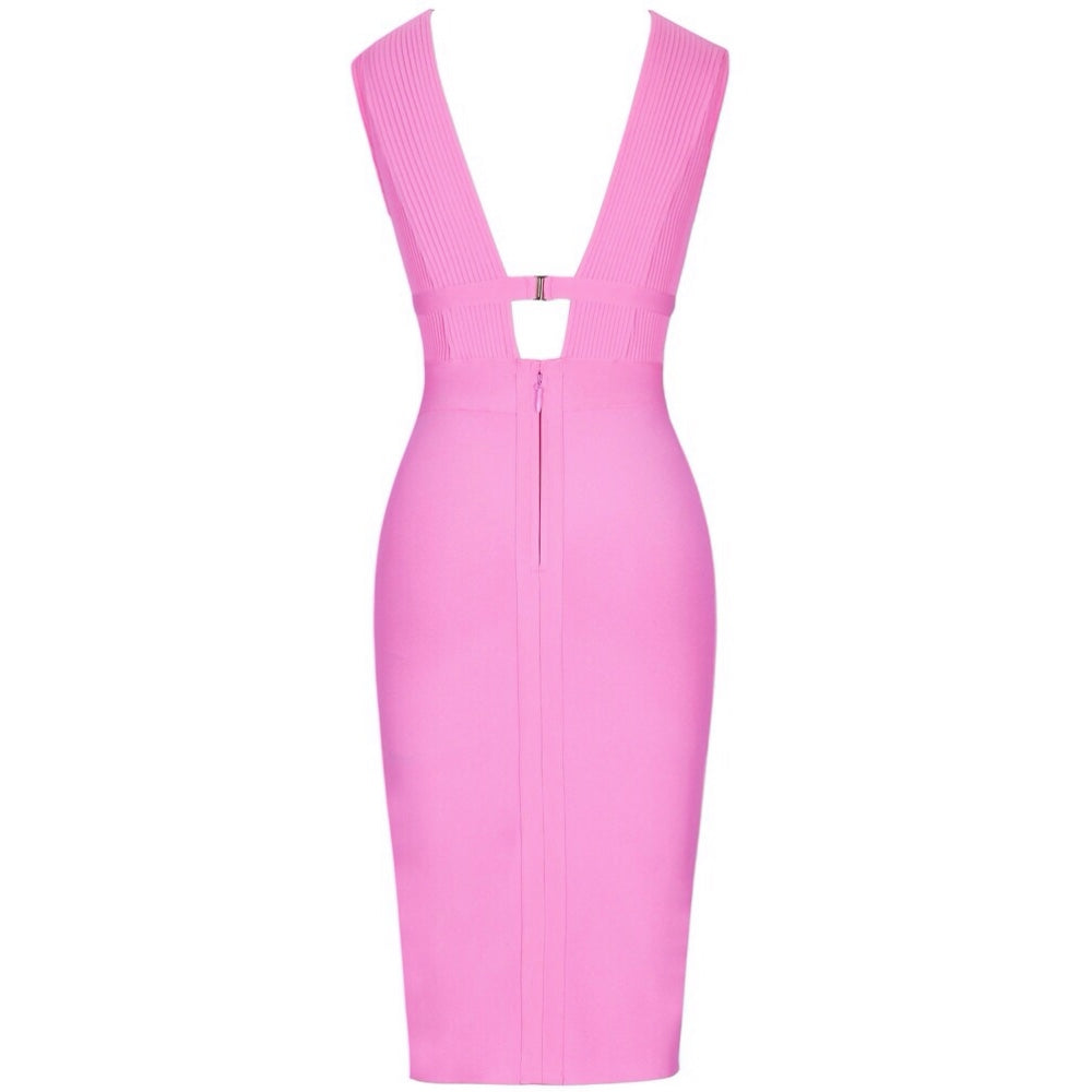 Jennifer - Pink Low Plunge Bandage Dress - Model Mannequin