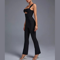 Tori - Black Cut Out Bandage Jumpsuit - Model Mannequin
