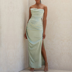 Michelle - Green Strapless Satin Maxi Dress - Model Mannequin
