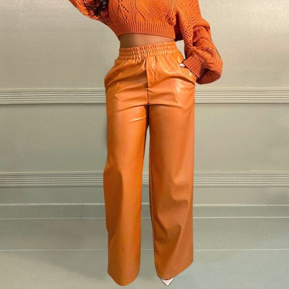Fatima PU leather wide legged trouser