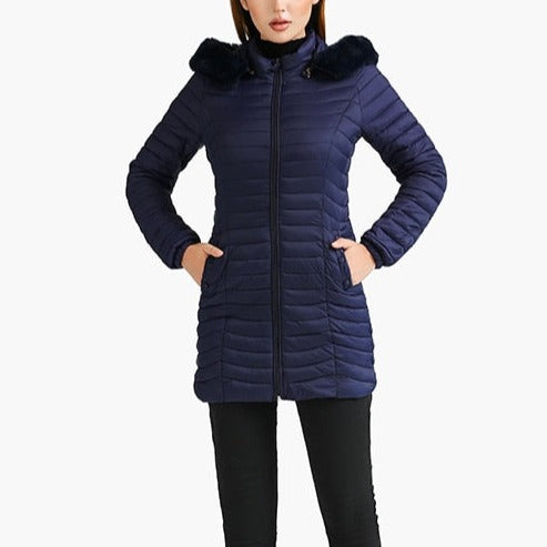 Zayla - Navy Fur Hooded Puffer Parka Coat - Model Mannequin
