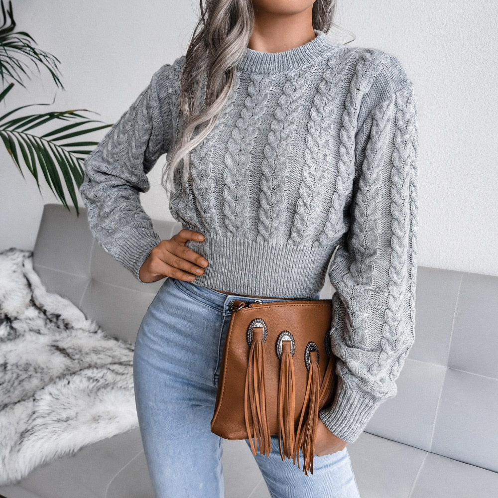 Meghan - Gray Braided Knit Sweater Top – Model Mannequin