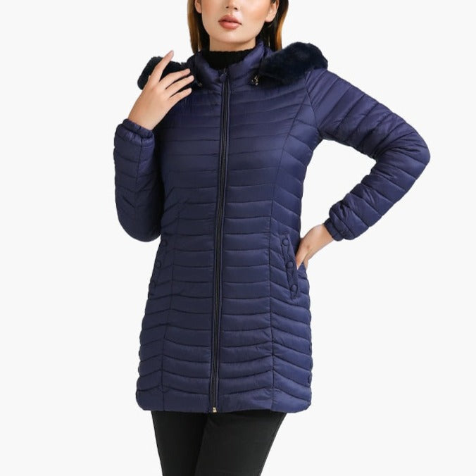 Zayla - Navy Fur Hooded Puffer Parka Coat - Model Mannequin