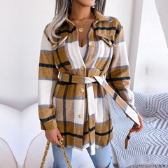 Vivian - abrigo de mangas largas a cuadros a cuadros beige