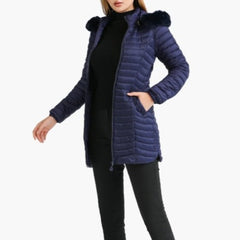 Zayla - Navy Fur Hooded Puffer Parka Coat - Model Mannequin