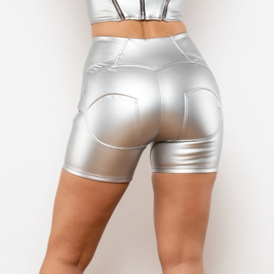 Cheeky Metallic Silver High Waist Butt Lift Shorts