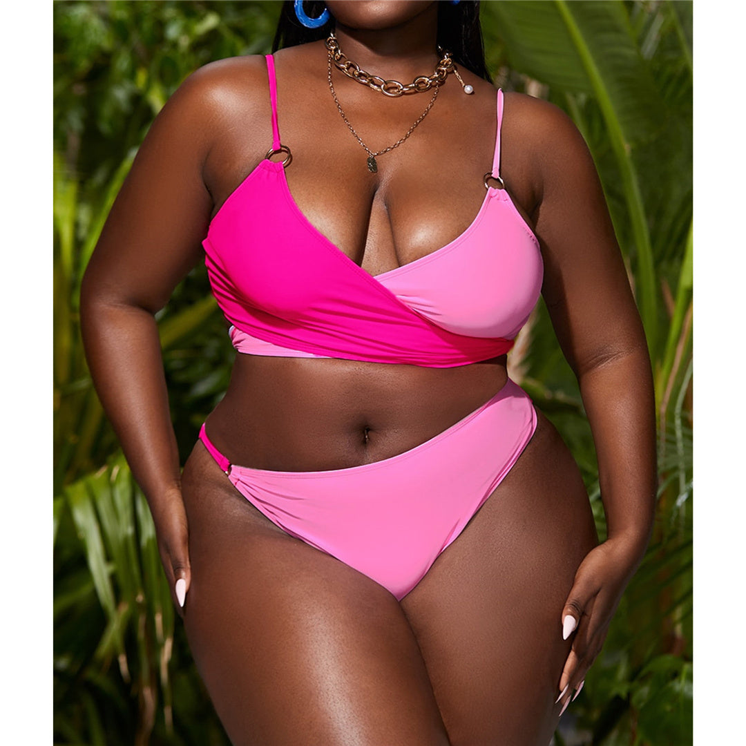 timmerman servet datum Pink Two Piece Color Block Wrap Bikini Set – Model Mannequin