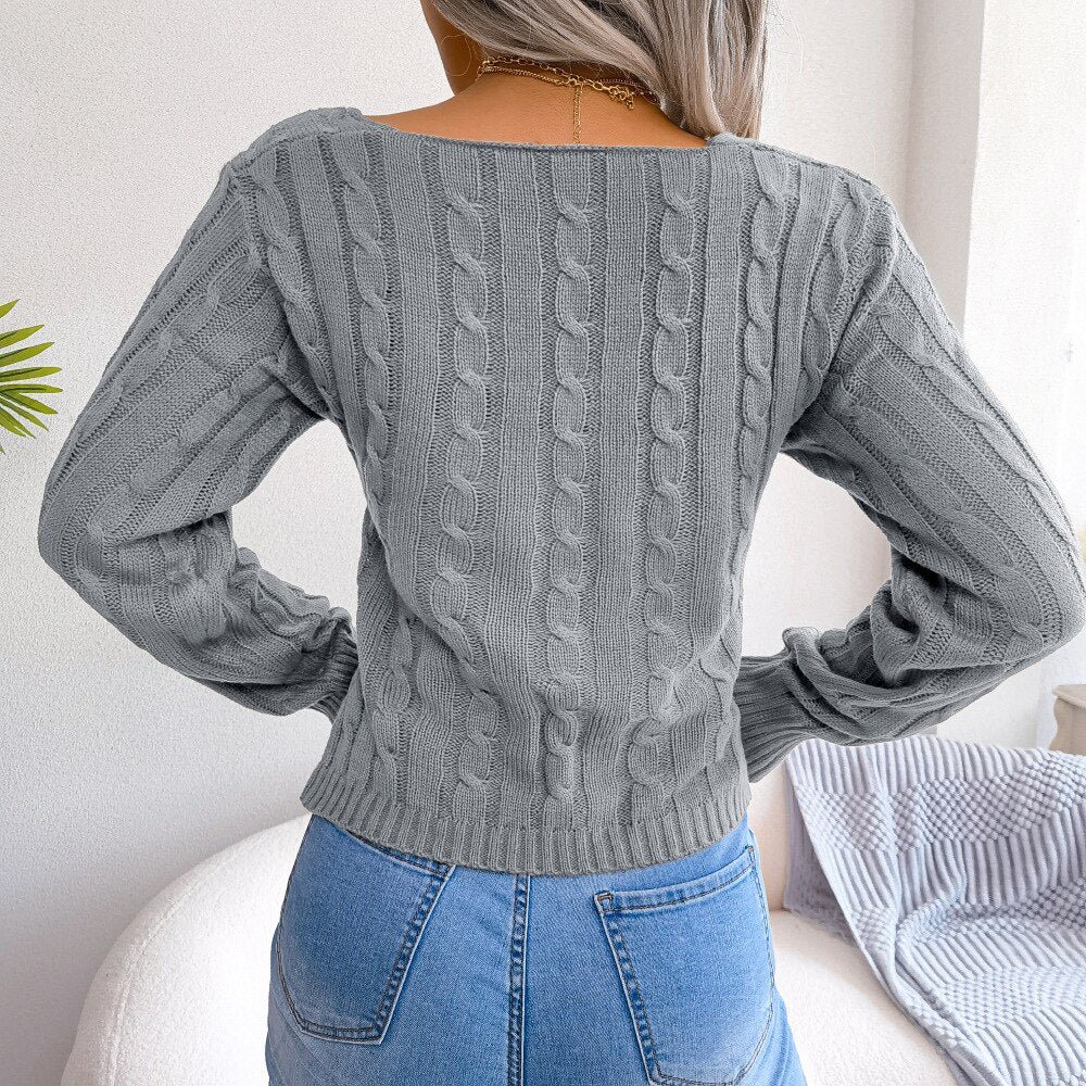 Gemma - Gray Twisted Dough Knitted Sweater Top