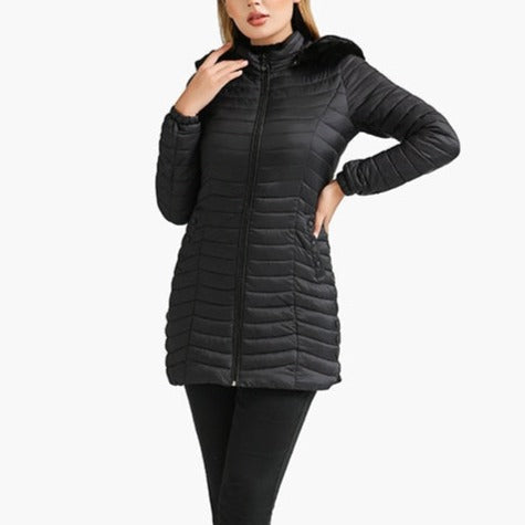 Zayla - Black Fur Hooded Puffer Parka Coat - Model Mannequin