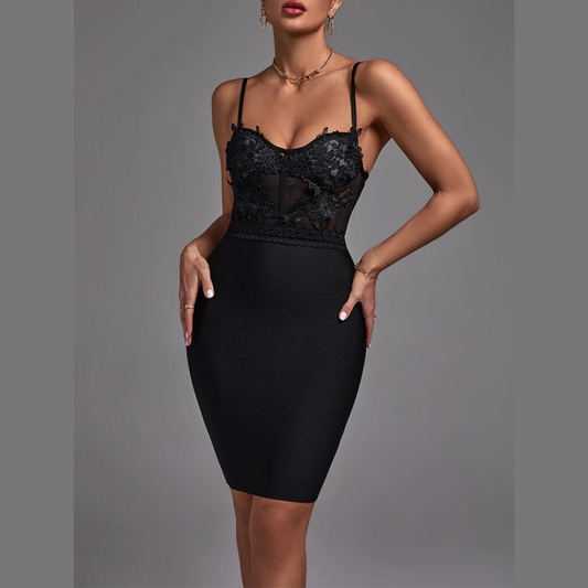 Erin - Black Lace Bandage Dress - Model Mannequin