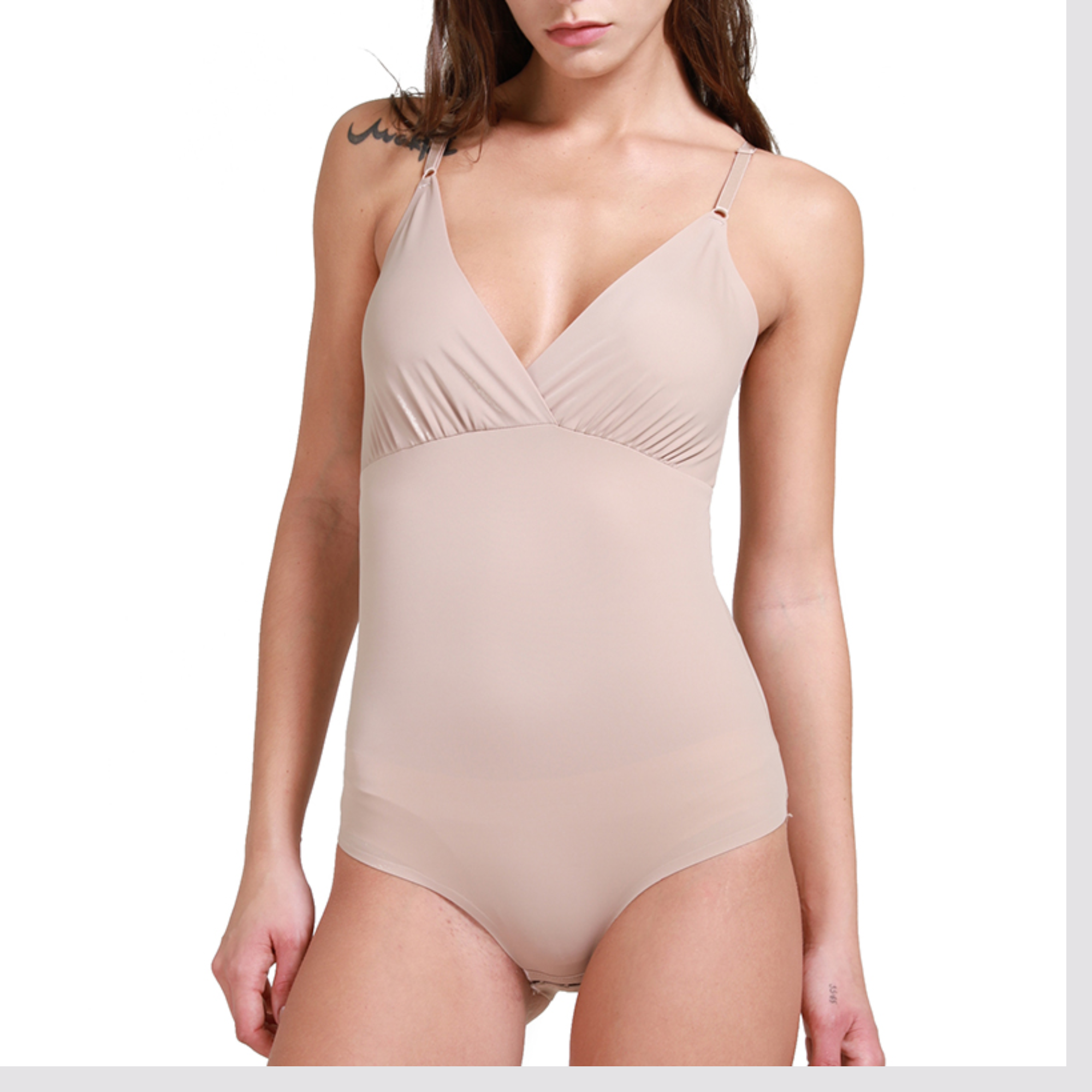 Black V-Neck Shapewear Slimming Bodysuit - Model Mannequin