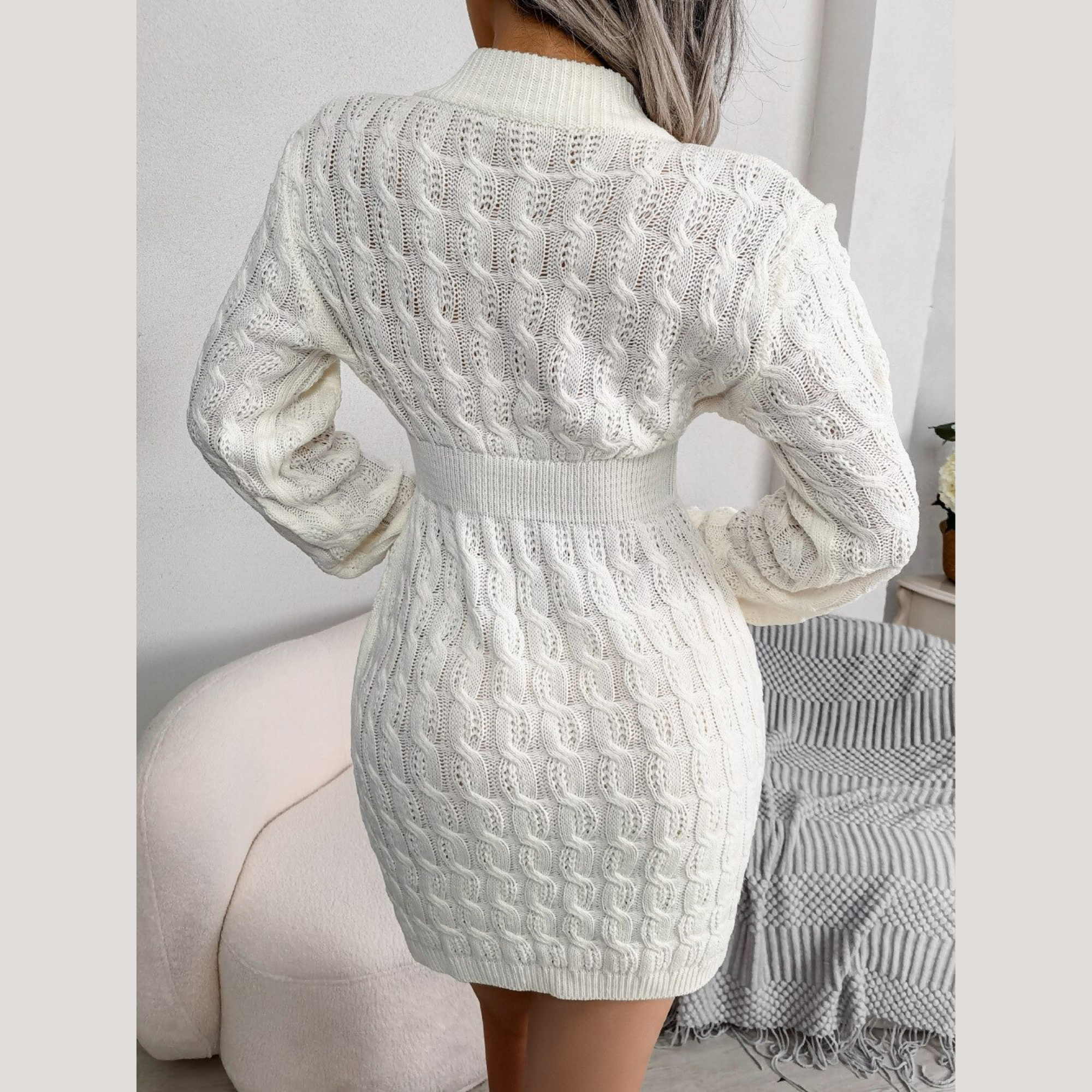 Samara - White Cable Knit Mini Sweater Dress - Model Mannequin