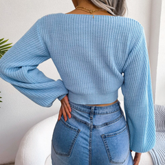 Birdie-Top de cuello en V-Bow azul